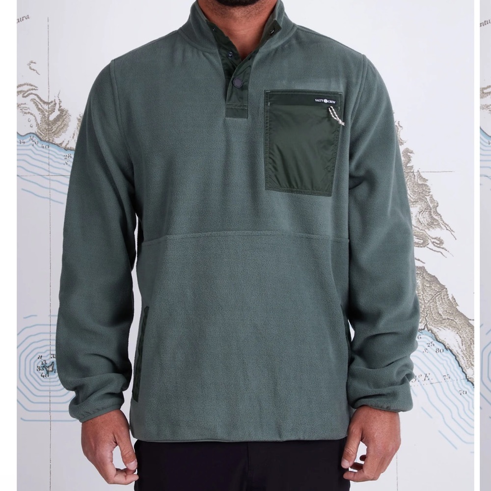 Salty Crew Edgewater Pullover Fleece Fatigue Green Men’s Size XXL